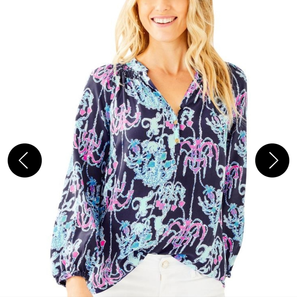 Lilly Pulitzer Monkey Trouble Elsa Silk Blouse- NWOT